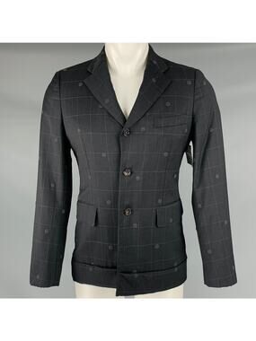COMME des GARCONS Size S Black Grey Window Pane Wool Sport Coat